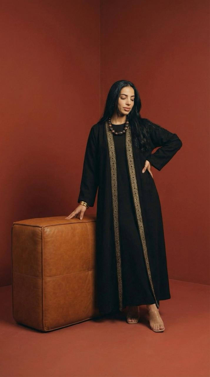 Black Kaftan with Arabesque Gold Details
