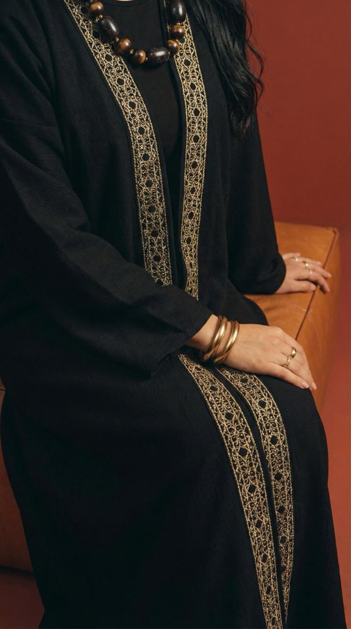 Black Kaftan with Arabesque Gold Details