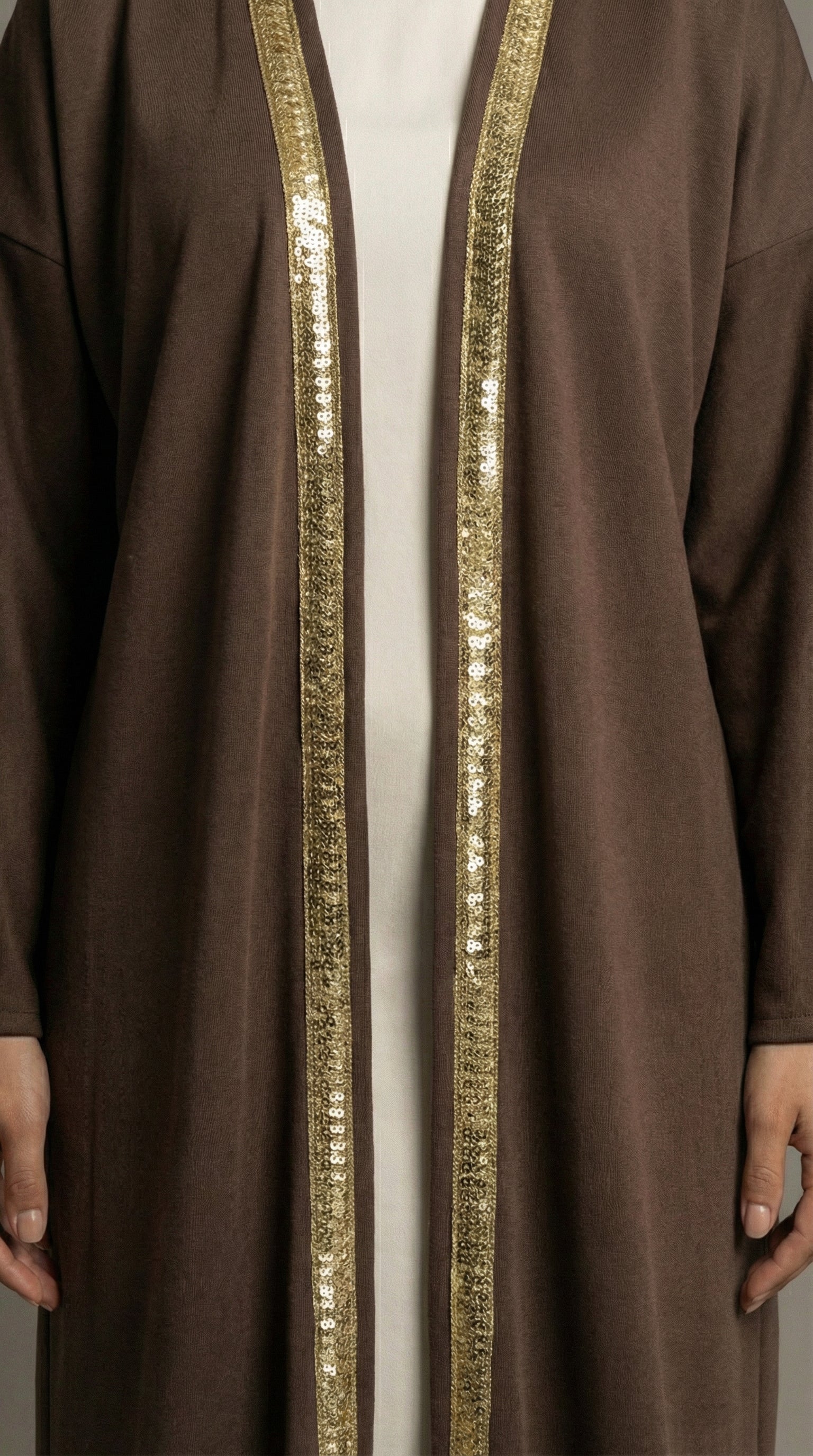 Brown Suede Kaftan with Gold Trim