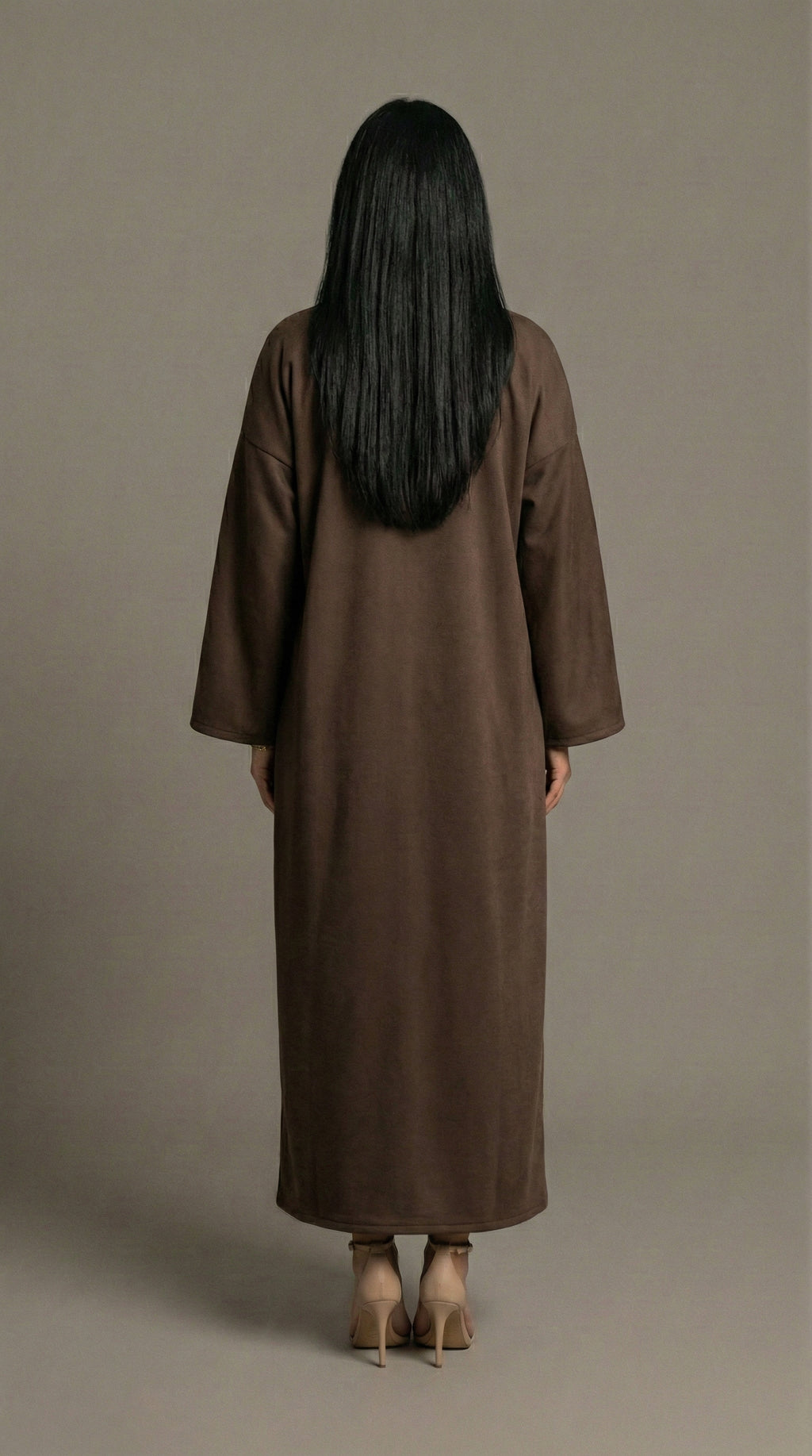 Brown Suede Kaftan with Gold Trim