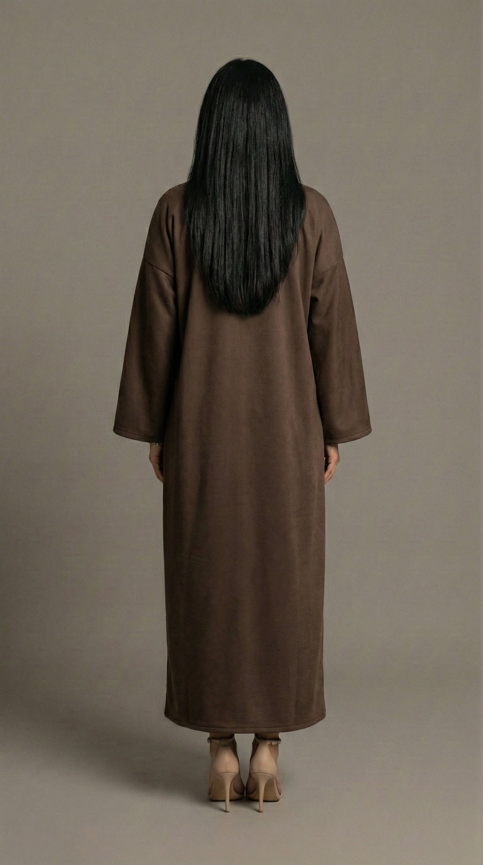 Brown Suede Kaftan with Gold Trim