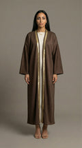 Brown Suede Kaftan with Gold Trim